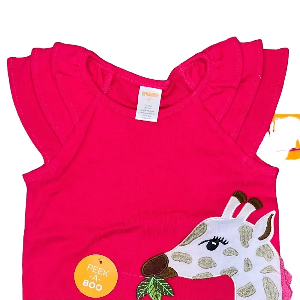 NWT Gymboree Girls Applique Giraffe Tassel Top & Bubble Shorts - SIZE 12-18M
